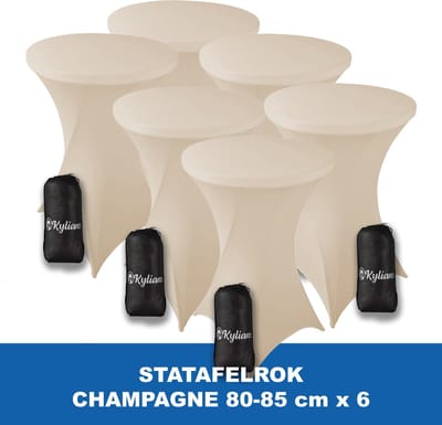 Statafelrok Beige Champagne x 6 – 2 jaar garantie met Opbergtas - ∅ 80-85 x 110 cm - Statafelhoes - Luxe Extra Dikke Stretch Sta Tafelrok voor Statafel – Kras- en Kreukvrije Hoes