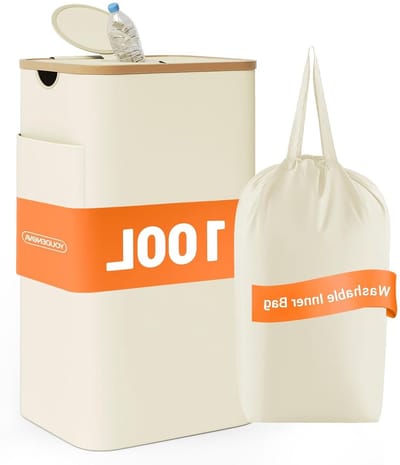 100L Afvalcontainer met Deksel voor Flessen en Glas, Geurvrij, Ideaal voor Keuken en Recycling, Beige