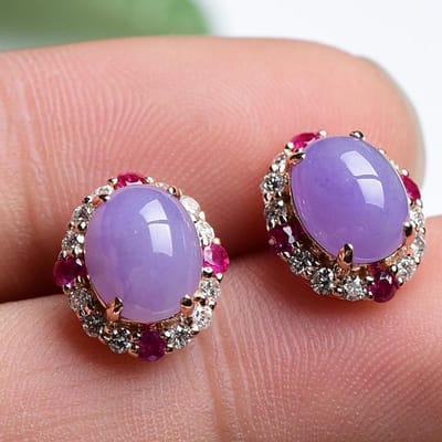Klassieke Nieuwe Natuurlijke Chalcedoon Paarse Oorbellen Stud Ingelegd Exquise Roze Kristal Oorbellen Voor Vrouwen Bruiloft Sieraden purple