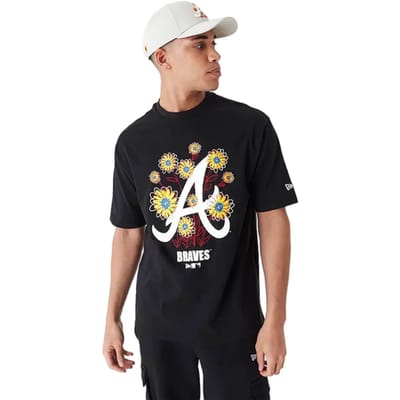 New Era Atlbraves MLB Floral Logo Oversized T-shirt Zwart