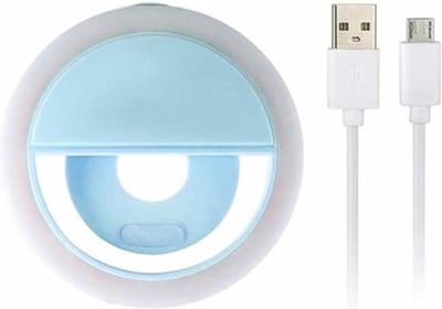 DW4Trading Selfie Ring Light met Clip Blauw - Led Licht - met 3 Lichtstanden en Accu