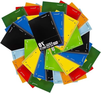 Ringband Notitieboek - Schrijfblok Spiral - Schoolwerk Noteren - Perforatie voor Schoon Uitscheuren - 10.5 x 8 Inch - Willekeurig