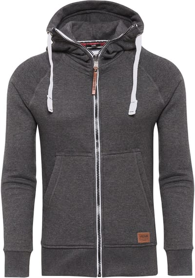 Yazubi Heren Hoodie Jacob – Regular Fit – Katoenmix Stretch – Donkergrijs – Rits & Kap