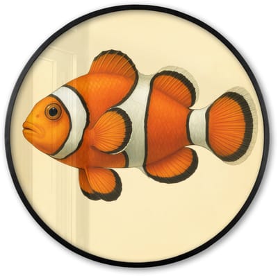 Poster in lijst Rond - Fotolijst 60x60 cm - Posters - Vis - Oranje - Strepen - Ronde posterlijst zwart - Decoratie - Wanddecoratie woonkamer - Muurdecoratie slaapkamer