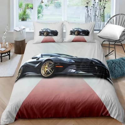 Luxe Sportwagen Beddengoedset Zwart Wit Racefiets Beddengoed Polyester Dekbedovertrek met Kussensloop voor Tieners AU Single 140x210cm