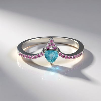 Cavill - Zilveren damesring - 925 Sterling Zilver - Ratanakiri zirkoon 0,651 ct & roze saffier 0,201 ct - Platina verguld - Trilliant geslepen