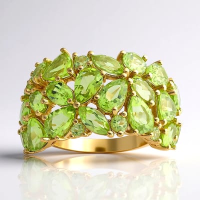 Cavill - Gouden ring 9K met Jilin Peridoot 6,12ct - Marquise & Peervormige Edelstenen - Exclusieve Peridoot Sieraden - Unieke Ring Nederland