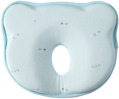 Blauw Baby Ergonomisch Hoofdkussen van Baby-Slofje met kitty's , poesjes – Traagschuim – Tegen plat achterhoofd – Baby Kussen plat hoofd met extra hoes