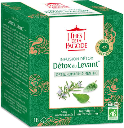 Thes de la Pagode - Kruidenthee Detox - Een kruidenthee met brandnetel, rozemarijn en munt om het lichaam te ontgiften. Cafeïnevrij! - 18 theezakjes