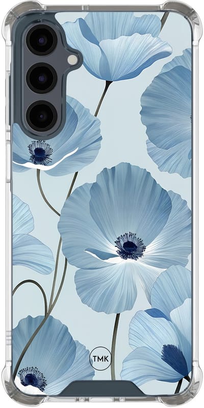 Shockproof hoesje geschikt voor Samsung Galaxy A16 - Blauw bloemenveld - Schokbestendig - Verhoogde randen - TPU case - Extra Sterke Back Cover - Bloemen - Transparant, Blauw