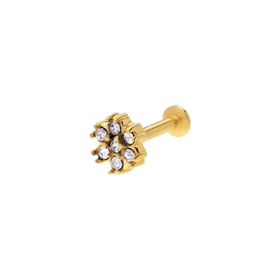 Lucardi - Dames Stalen goldplated helixpiercing met kristal - Piercing - Staal - Goudkleurig