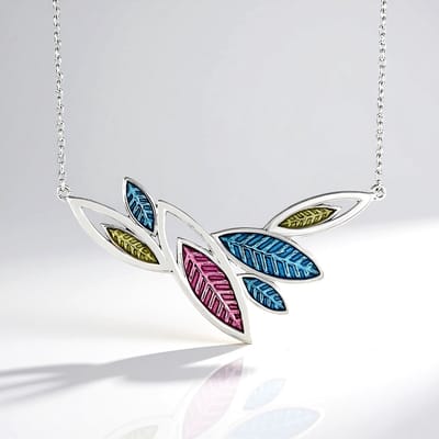 Cavill - Zilveren Halsketting - 925 Sterling Zilver met Platina Coating - Filigraan Bladmotief - Verstelbare Keten 45-50 cm - Elegante Dames Sieraad
