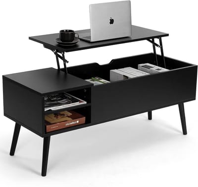 Salontafel - Woonkamertafel - Werken en eten - Gasveer lift-top - 108x45x40cm - Zwart
