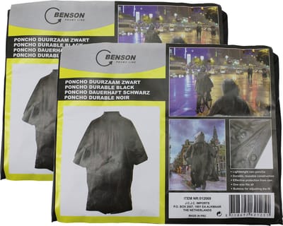 Benson Regenponcho - 2x stuks - zwart - herbruikbaar - voor volwassenen - poncho