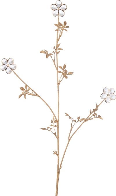 J-Line decoratie Tak Bloemen Kristal - kunststof - goud - large - 6 stuks