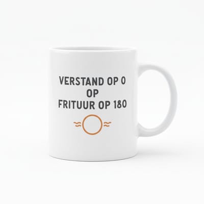 Grappige Nederlandse Tekst Mok 330 ml – “Verstand Op 0, Frituur Op 180” Koffie- & Theemok Cadeau