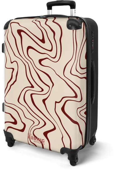 NoBoringSuitcases.com® - Koffer groot - Rolkoffer lichtgewicht - Beige met abstracte rode lijnen - Reiskoffer met 4 wielen - Valies grote trolley XL op wieltjes - Harde reistrolley met TSA slot - 20 kg bagage - Reizen