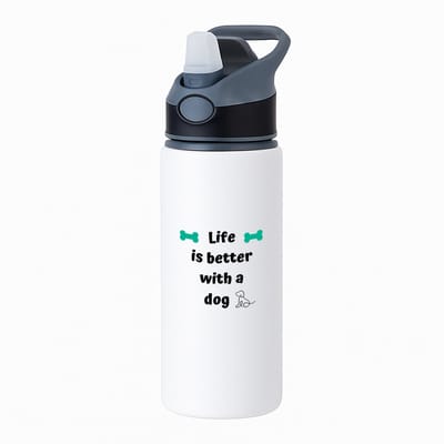 Hacebo® - life is better with a dog waterfles met rietje zwart - Honden - honden liefhebbers - verjaardag - cadeau - kado - geschenk - water fles - 650ML