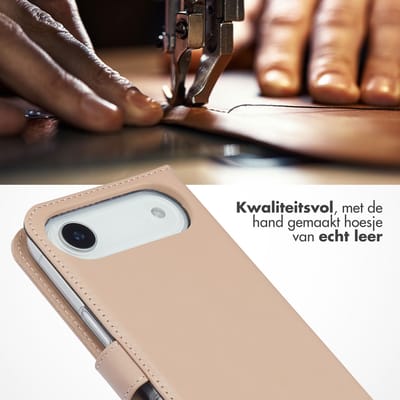 Selencia Hoesje - Geschikt voor Apple iPhone 17 Air - Echt Lederen Bookcase - Dusty Pink