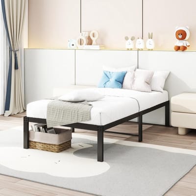 Metalen bedframe 90 x 200 cm met opbergpruimte en lattenbodem zwart