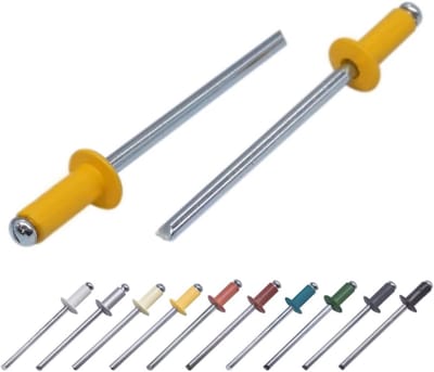 100x Gelakte Blindklinknagels 3,2x8 mm Koepelkop Aluminium Klinknagel DIN 7337 Signaalgeel