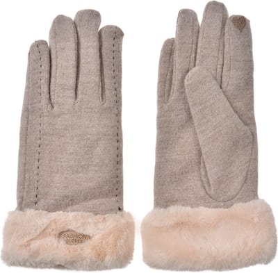 Clayre & Eef Handschoenen met imitatiebont 9x23 cm Beige Polyester