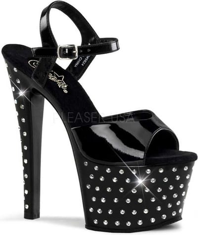 Pleaser - Stardust-709 Sandaal met enkelband, Paaldans schoenen - Paaldans schoenen - 35 Shoes - Zwart