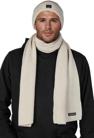 Jack & Jones Heren JACBOCHUM BEANIE AND SCARF SET Beige One Size Volwassenen winterset heren