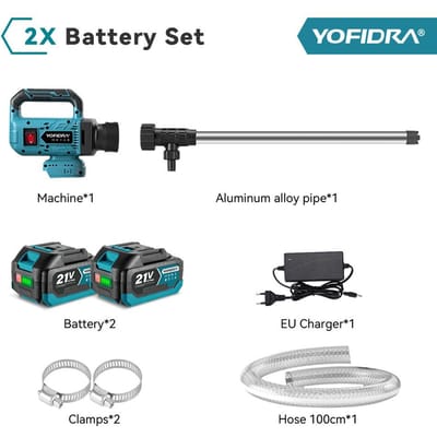 Pompe à eau sans balais YOFIDRA à 3 vitesses, débit 80–150 L/min, pompe de transfert d'huile électrique sans fil pour jardin, bateau et piscine, compatible avec les batteries Makita 21 V. 2Battery 1EU  Set A