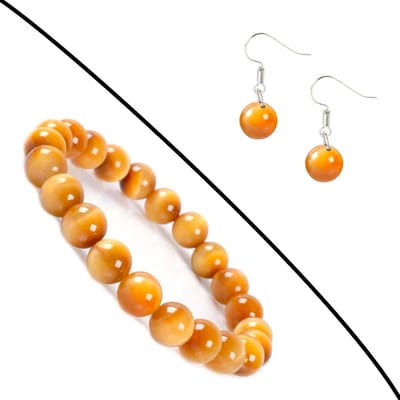 Bixorp Gems Set van Tijgeroog Edelstenen Armband & Oorbellen - Kralenarmband / Oorbelletjes Edelsteen - Natuursteen Sieraden Cadeau