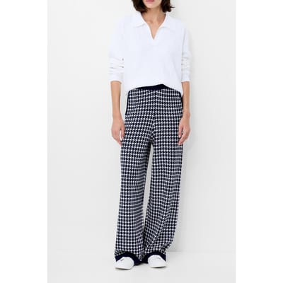 French Connection Gloria Jacquard Knit Trouser Navy Multi Maat: M | Wijde Broeken Outlet | Dames | Blauw