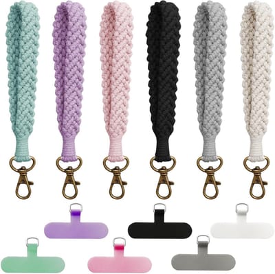 Handgemaakte Macrame Telefoonkoord met 6 Kleuren - Verliesbestendige Polsband voor Mobiele Telefoons, Unisex en Stijlvol Accessoire