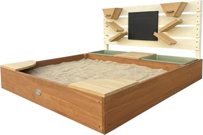 Zandbak Schelp - Houten Zandspeelbak - Beige/Bruin - Inclusief Waterbakken - Met Speelwand en Krijtbord - Voor Kinderen vanaf 3 Jaar