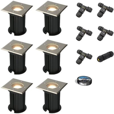 HOFTRONIC Set van 6 Ramsay LED Grondspot - Dimbaar - Vierkant - GU10 - 4W 345lm - 4000K neutraal wit - RVS - IP67 waterdicht - Tuinspot - Oprit -