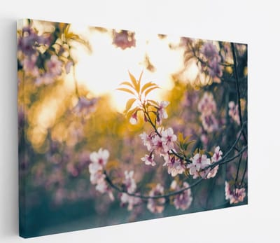 Saammp Canvas Schilderij - Bloemen in zonsopgang - Natuur - 45x30 - Foto op canvas - Wanddecoratie - Muurdecoratie Woonkamer - Kantoor Decoratie