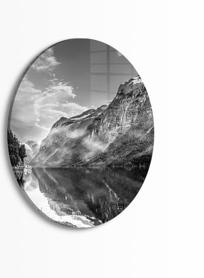 Indoorart - Muurcirkel Zwart wit landschap Plexiglas 30 cm - Wanddecoratie - Afbeelding op Plexiglas - Inclusief ophangplaat