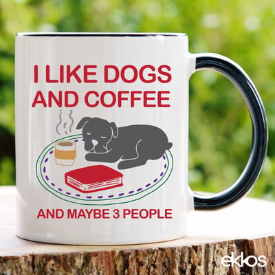 Ekkos I Like Dogs and Coffee - Grappige Mok - Cadeau voor Kattenliefhebbers - Wit Oor - 325ml