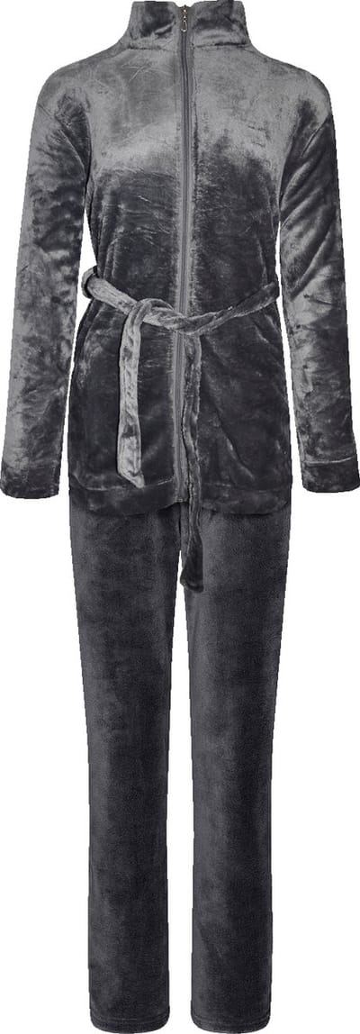 Dames huispak fleece benyson met rits grijs S/M