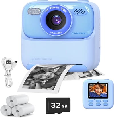 KZQ Digitale Camera Voor Kinderen Met Instant Print - Verjaardagscadeau Voor Leeftijd 3 Tot 12 Jaar - 1080P Hd Video En Fotocamera Als Speelgoed - Blauw