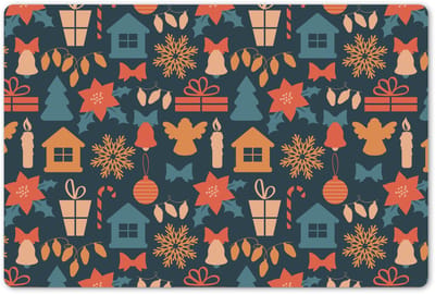 Placemats 45x30 cm - Placemat kunststof - 1 stuk - Patroon - Kerst - Symbolen - Blauw - Borden onderleggers - Decoratie voor op tafel - Keuken tafeldecoratie accessoires - Vinyl onderlegger - Tafelversiering