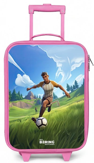 NoBoringSuitcases.com® - Kinderkoffer roze - Kindertrolley meisje - Voetbal - Jongen - Goal - Voetbaltenue - Koffer kind lichtgewicht - Reiskoffer trolley voor kinderen - Koffertje met lichtgevende wieltjes - Rolkoffer