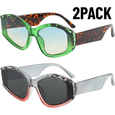 2PACK Nieuwe Trendy Kattenoog Bril Dames Multi-Kleur Verloop Vintage Zonnebril Premium Designer Mode Zonnebril UV Bescherming 400