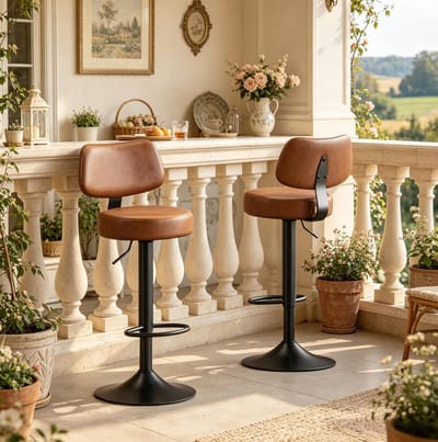 FloraGrace Barkruk - Set Van 2 Met Verstelbare Hoogte En 360° Draaibare Zitting - Voor Keuken, Bar Of Eethoek - Kunstleer En Metaal - Rustic Brown