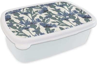 Broodtrommel Wit - Lunchbox - Brooddoos - Patronen - Korenbloem - Natuur - Plant - 18x12x6 cm - Volwassenen