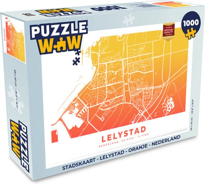 Puzzel Stadskaart - Lelystad - Oranje - Nederland - Legpuzzel - Puzzel 1000 stukjes volwassenen - Plattegrond