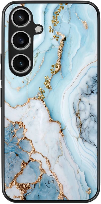 Leuke Telefoonhoesjes - Hoesje geschikt voor Samsung Galaxy A55 - Marmer babyblauw - Backcover zwart - Marmer - Blauw