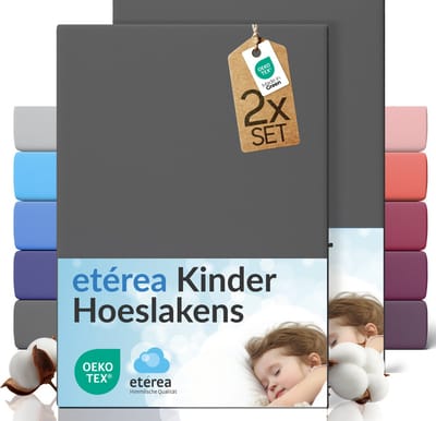 etérea Jersey hoeslaken 2-pack 60x120-70x140 cm (hoek 15 cm) 100% katoen - Antraciet