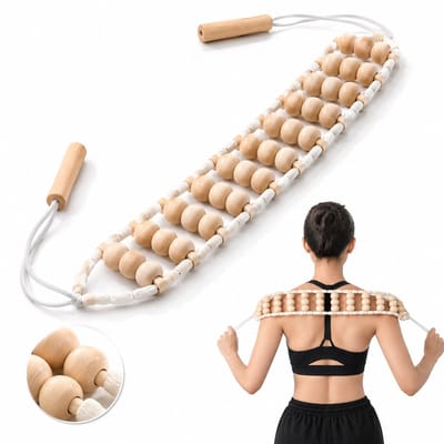 BOTC Rugmassageroller met touw - Houten Massage-instrument - Manuele cellulitismassage - verlichting van Nek- en Beenspierpijn
