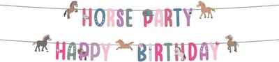 SnelShoppen - Feestdecoratie Paard - Letter Garland Set Happy Horse - 1.5m - Roze - Kinderfeest, Verjaardag, Paardenfeest, Versiering, Ballonnen