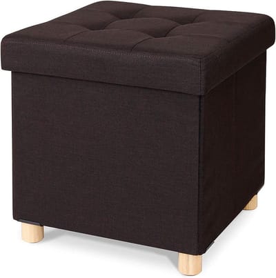 Opvouwbare Voetenbank met Opbergruimte en Houten Poten, Linnen, 38x38x38 cm, Bruin